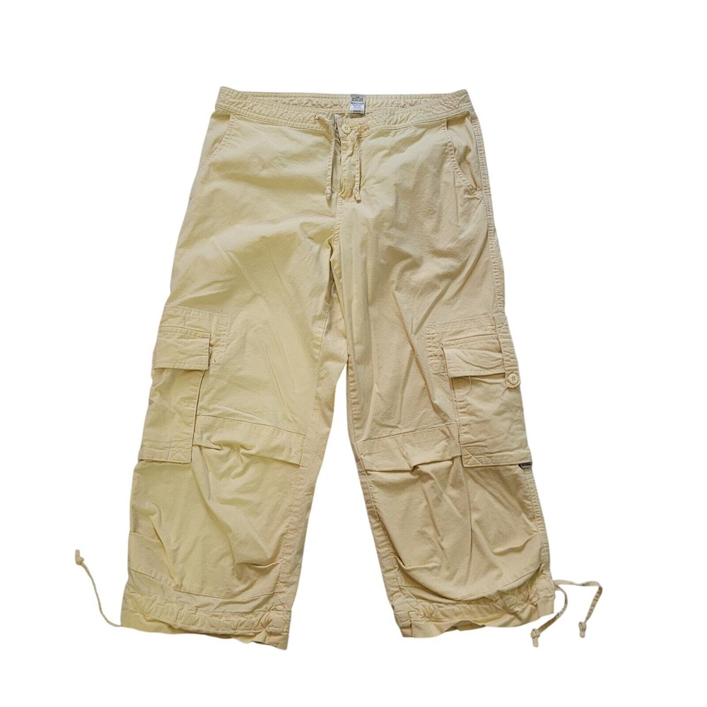 PrAna Size M Yellow Y2K Roll-Up Cropped Cargo Pants Tie Ankle Casual Comfortable