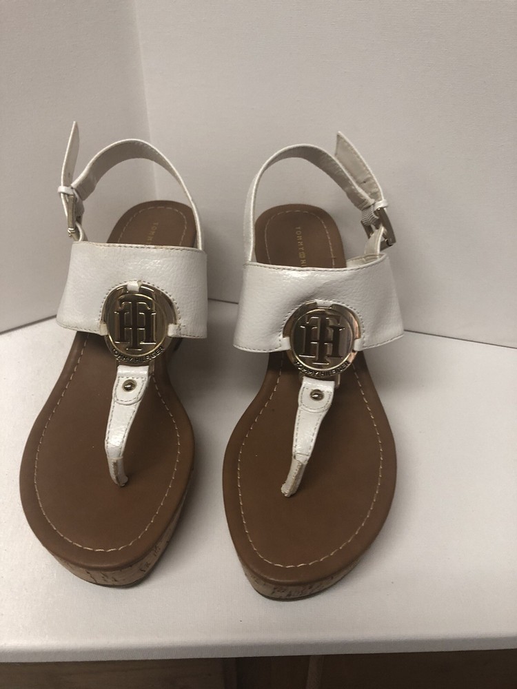 Tommy Hilfiger White Wedge Strappy Sandals Size 8M Worn Once Pre Loved