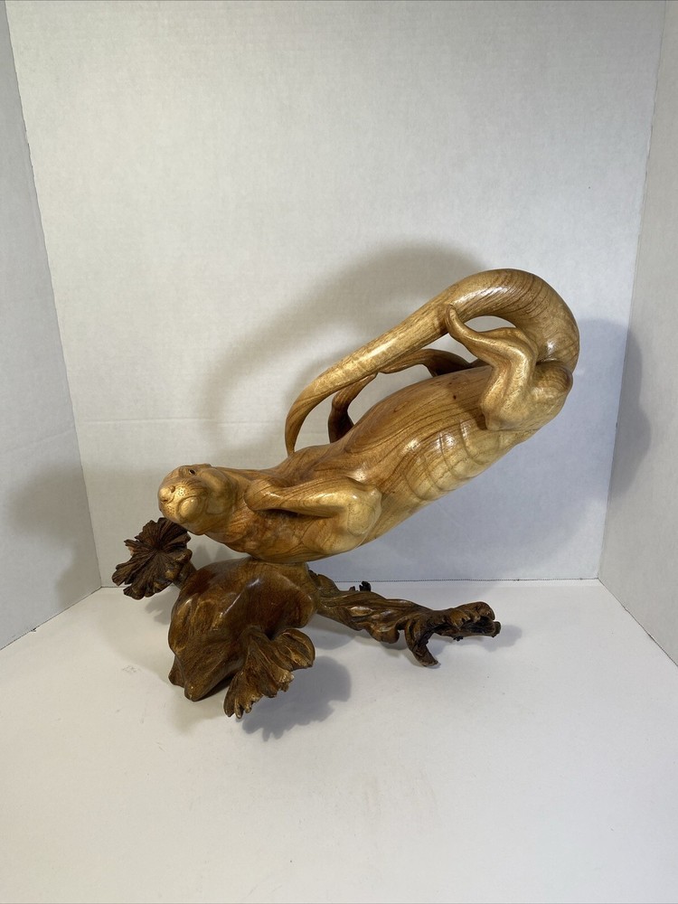 Wooden Otter Sculpture Hand carved nature 14” Art sea Animal Seal Beach Shore