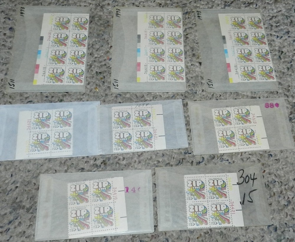 Unused Stamp lot of 8 Scott #1511 ZIP CODE - 10 cent Plate Blocks