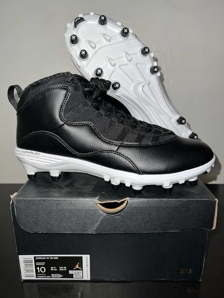 Nike Air Jordan 10 TD Mid Football Cleats Black CQ2073-001 Mens Size 10