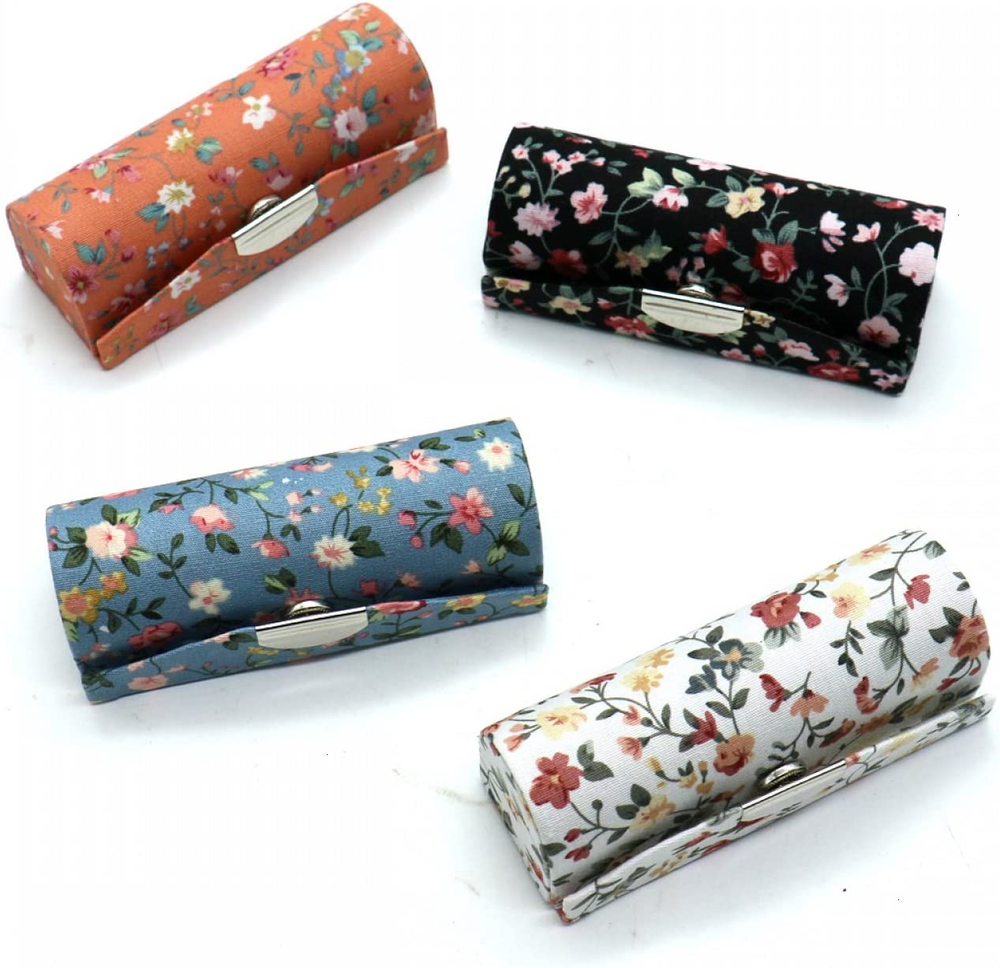 4 Pack Floral Lipstick Holder with Mirror for Travel Makeup