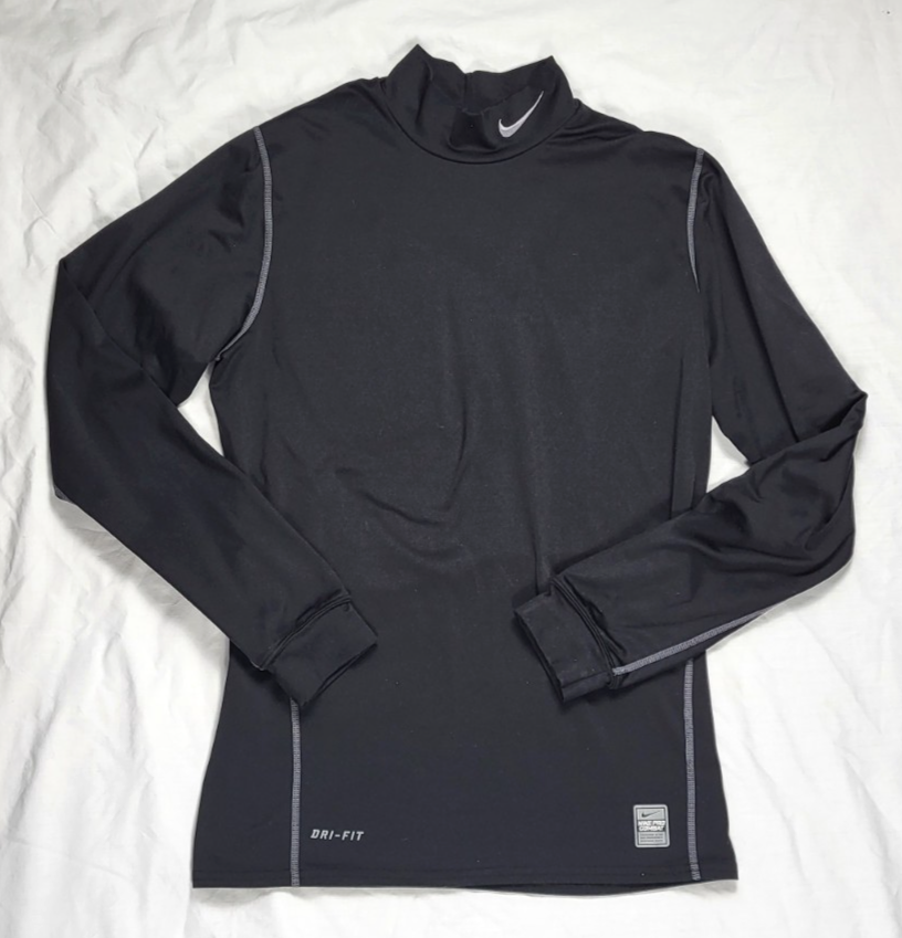 Nike Pro Combat Shirt Men's Medium Fitted Dri Fit Black Long Sleeve Mock Neck