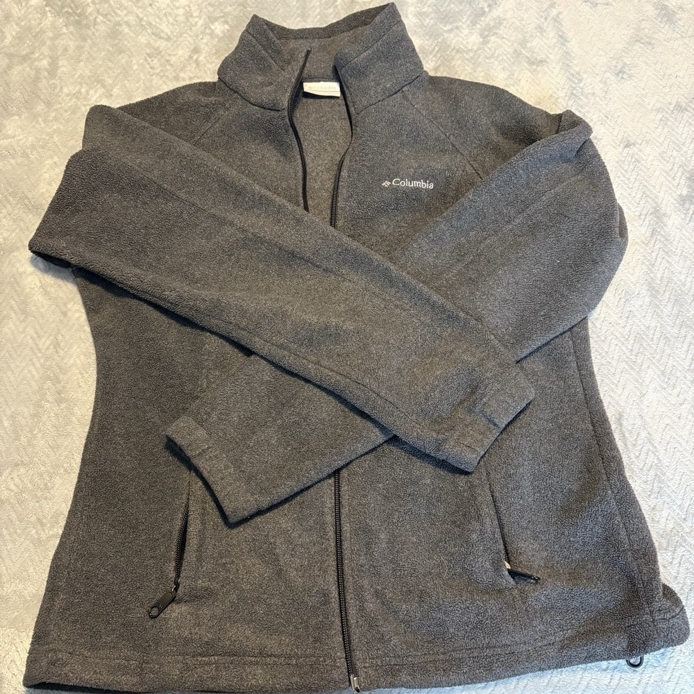 Columbia Jacket Mens Medium Gray Fleece Zip Pockets Sweater BROKEN ZIPPER
