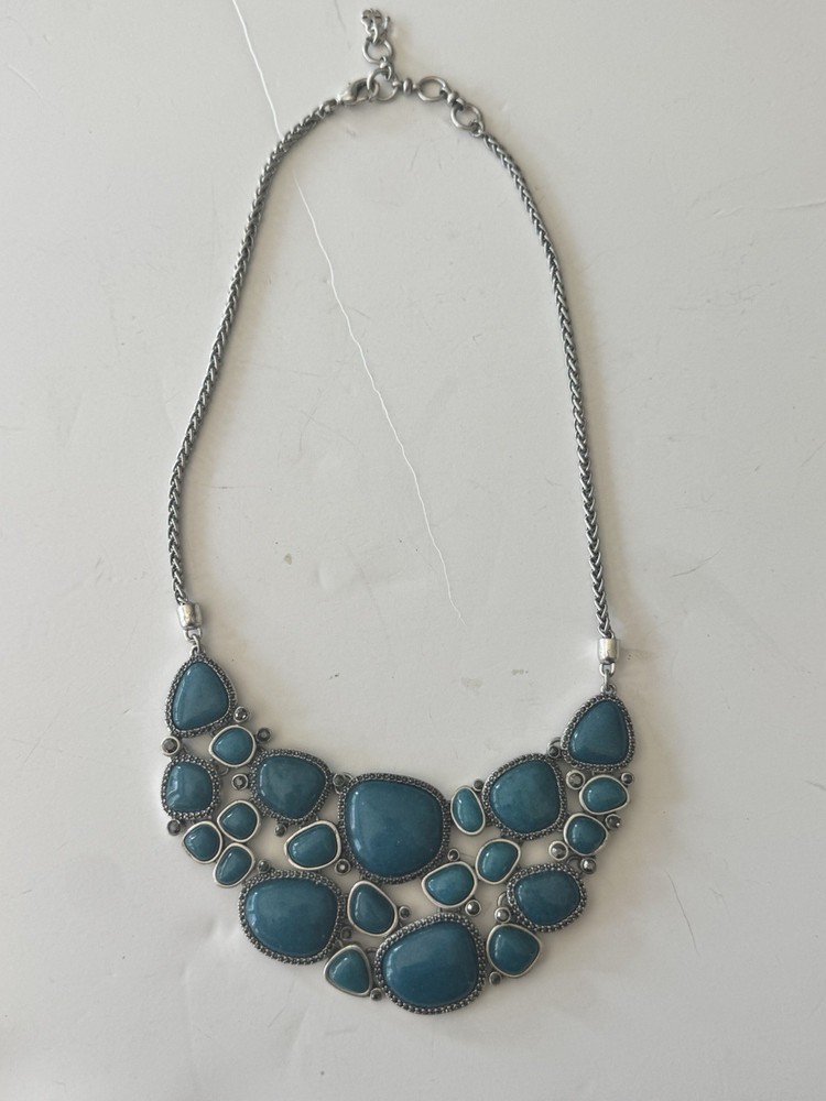 Beautiful Lucky Brand silver With Green Stone Statement Necklace