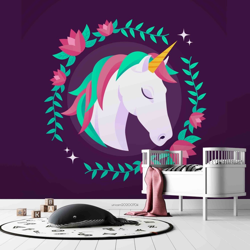 3D Unicorns Flowers Illustration Wall Murals Wallpaper Murals Wall Sticker 3