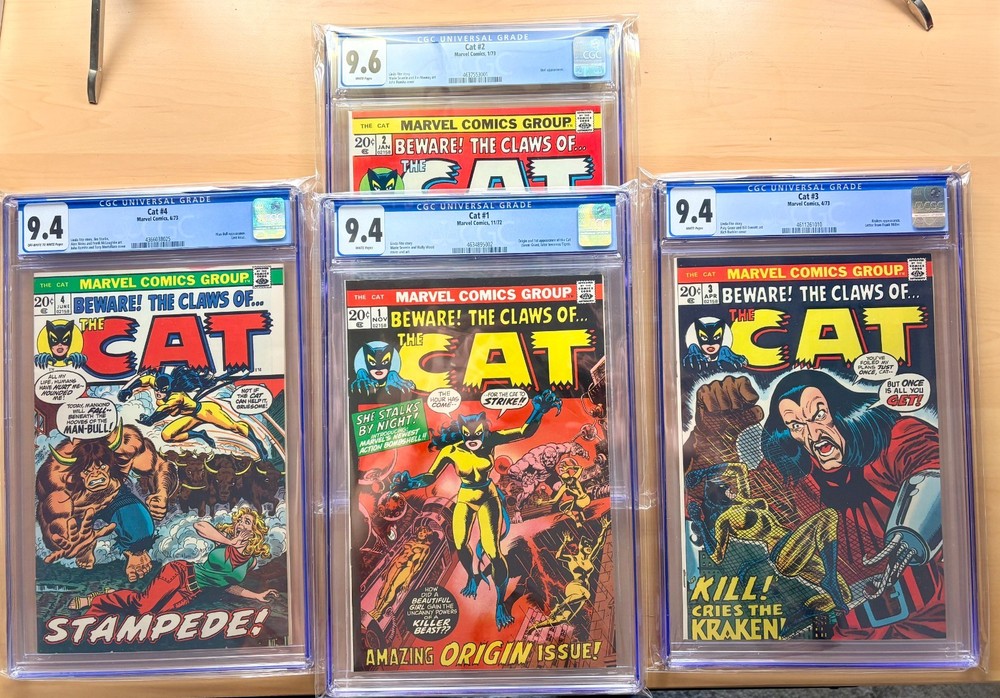 The Cat #1, #2, #3 & #4 CGC Lot: 9.4 - 9.6 Origin & 1st app the Cat! Marvel 1972