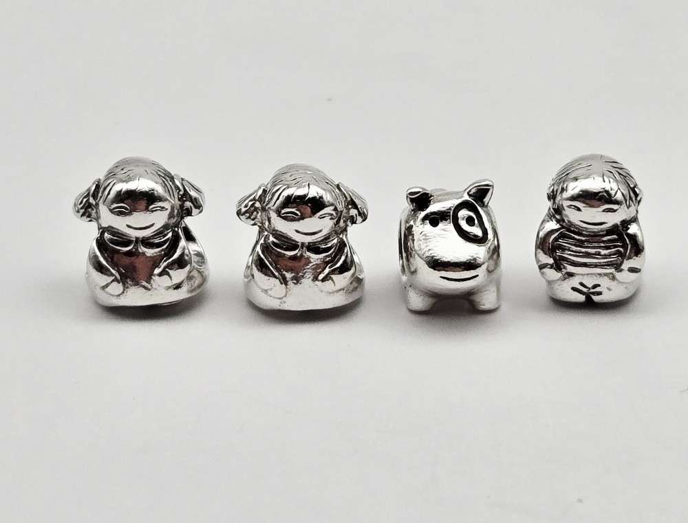4 Pandora Sterling Silver European Charm Beads - Kids & Dog Designs