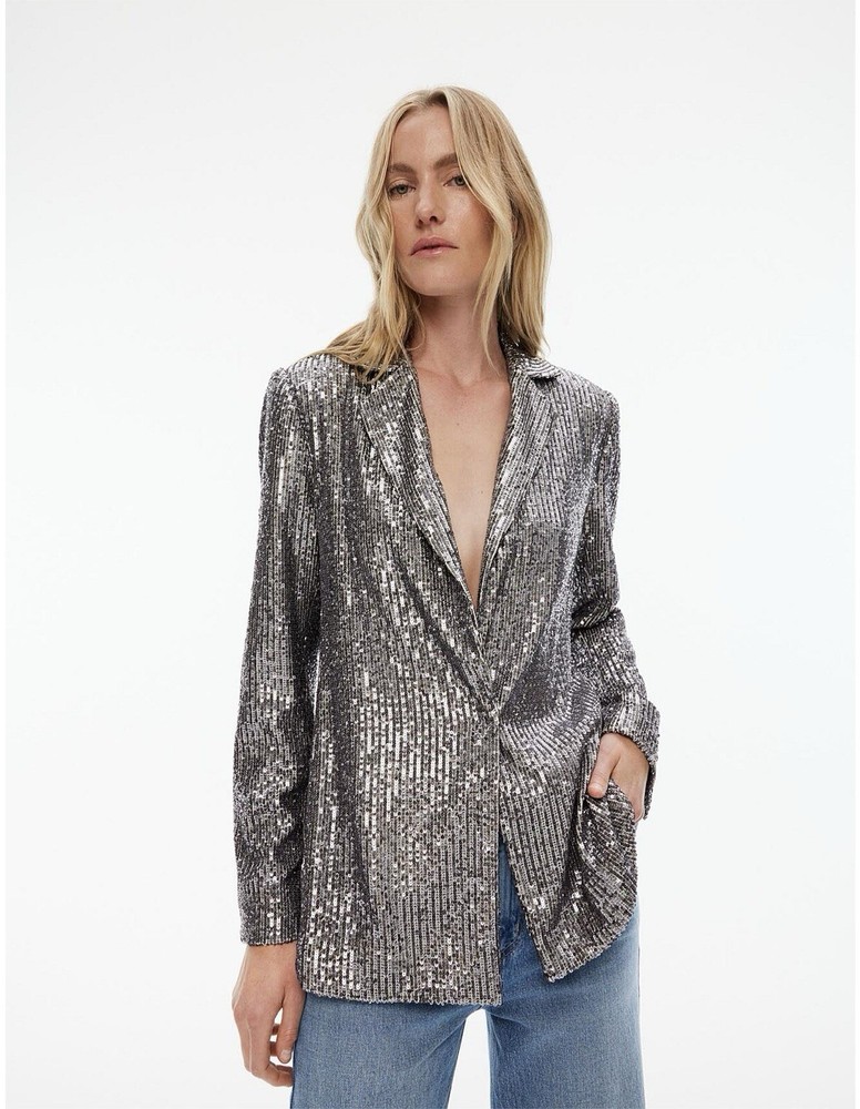 WITCHERY BNWT Gunmetal Silver Sequin Blazer Jacket Women’s Size 6