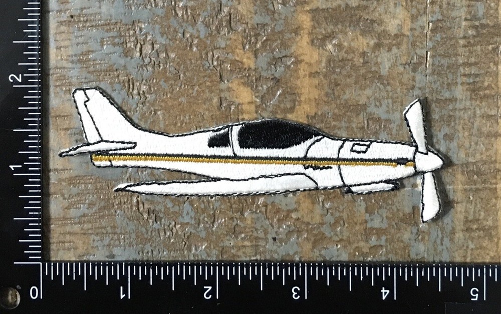 Vintage Airplane Aviation Embroidered Iron-On Patch White Gold Design