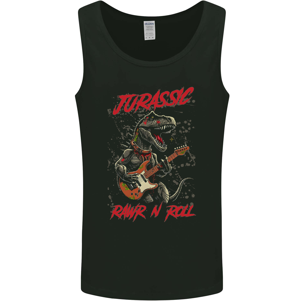 Jurassic Rawr n Roll T-Rex Dinosaur Guitar Rock Mens Vest Tank Top