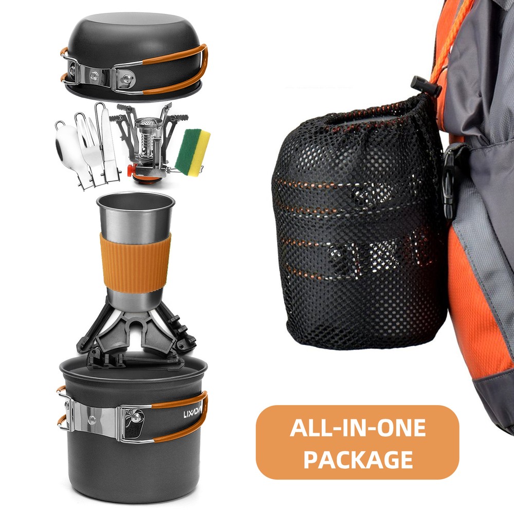 Outdoor Camping Cookware Mess Kit for Backpacking Gear Camping Cooking Set P6S5