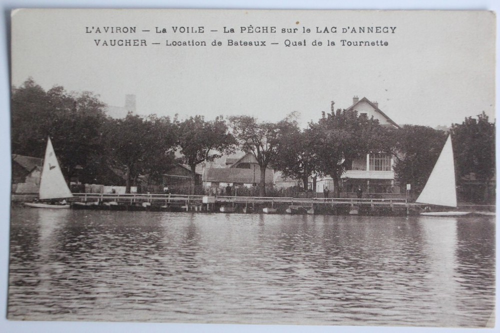 Vintage Annecy Postcard Rowing Sailing Fishing Boat Rental Lake Vaucher-image