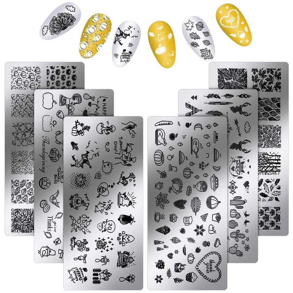 6 Pieces Thanksgiving Stamping Plates Fall Nail Stamping Plates Nail Stamper