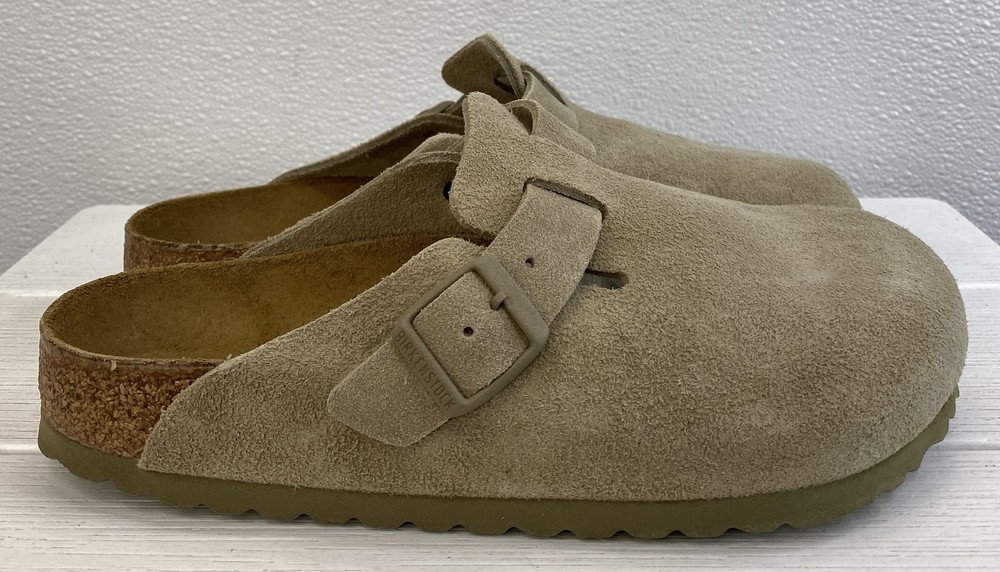 Birkenstock Boston Clogs Women's Size 7 Faded Khaki Suede Casual Slip On Shoes