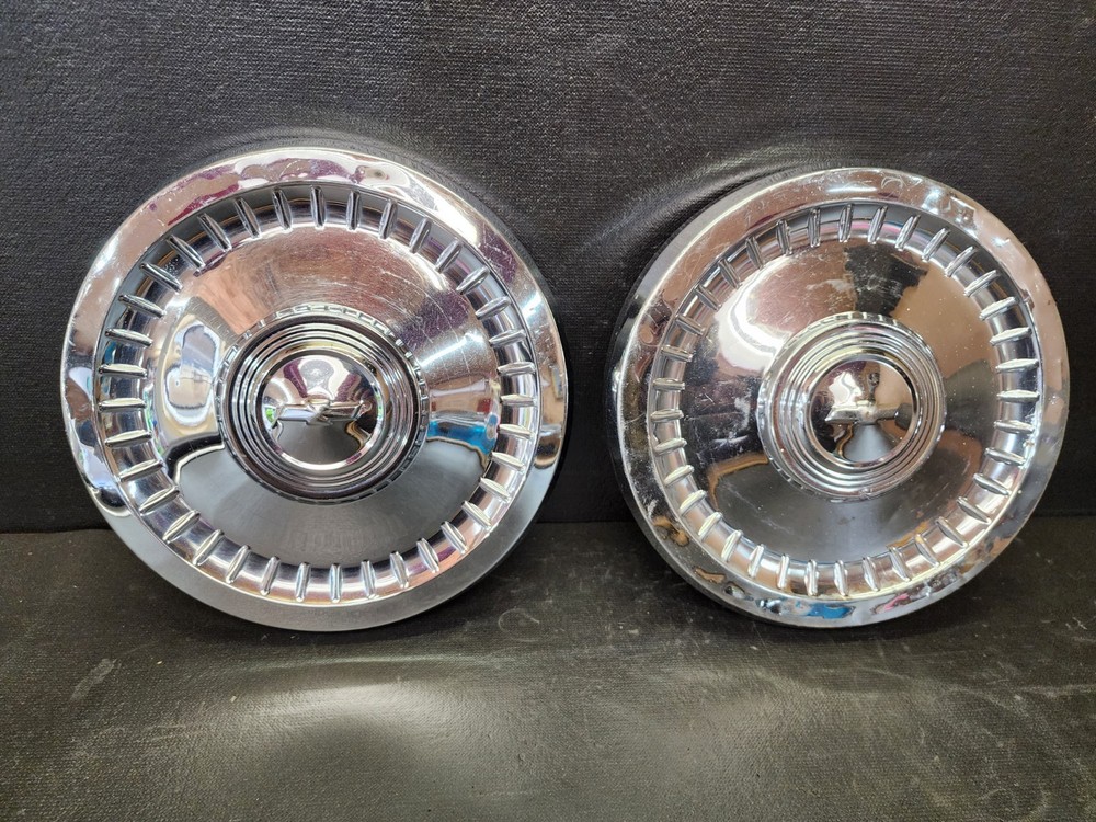 1964-67 Chevy Impala Chevelle OEM Dog Dish Hub Caps Wheel Covers Pair GM