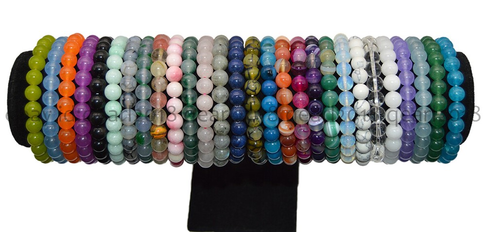 8mm Multicolor Natural Gemstone Round Bead Elastic Bracelet 7.5 Inches