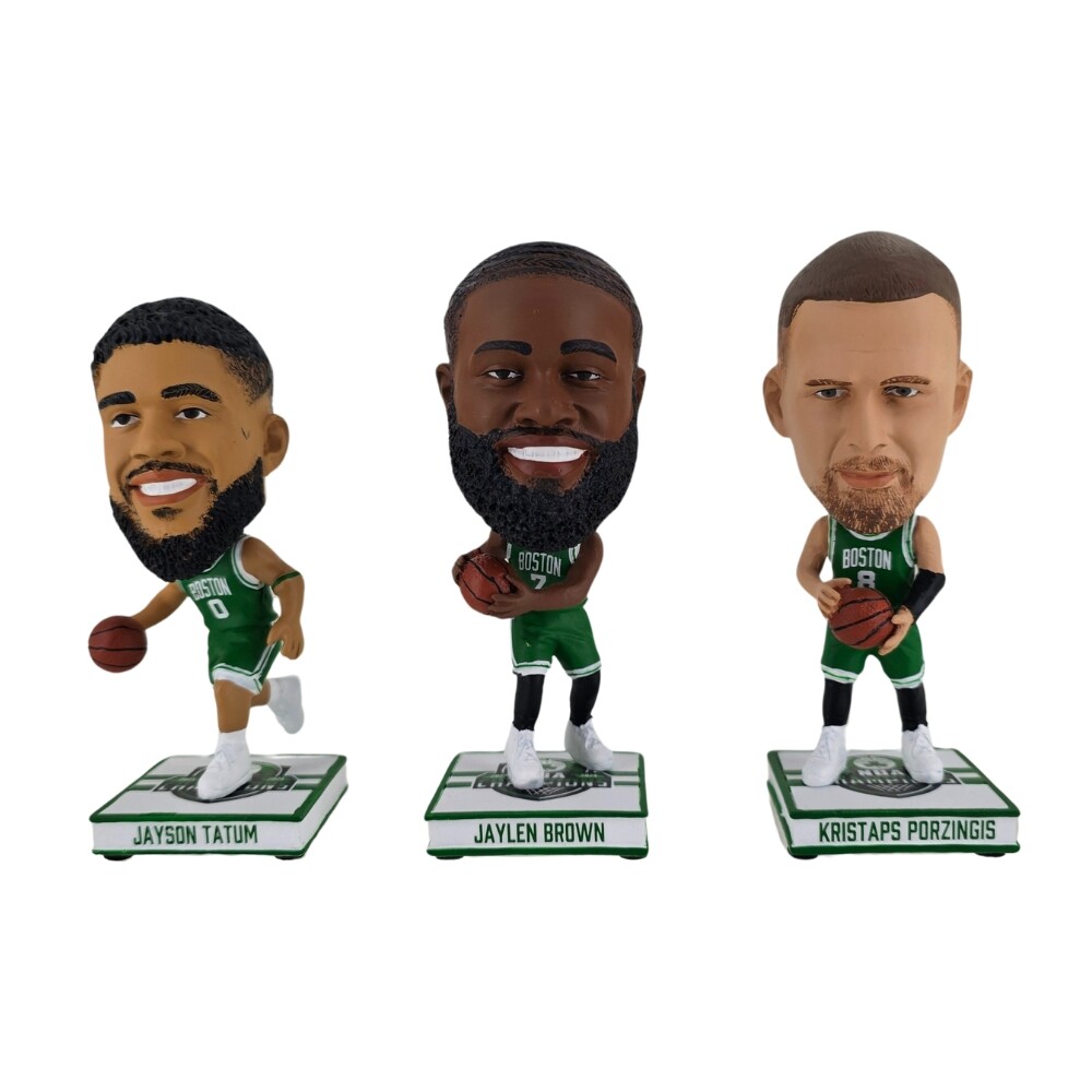 Boston Celtics 2024 NBA Champs Mini Bobbleheads 3-pack Set Tatum Brown Porzingis
