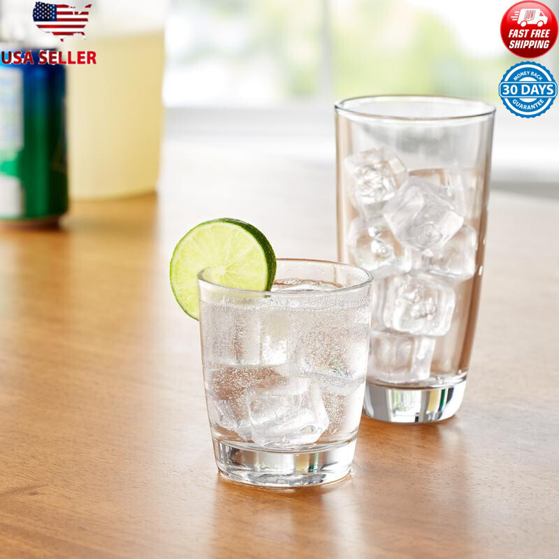 16-Piece Cooler Rock Glass Set for Everyday Use, Dishwasher Safe, Clear Drinkware