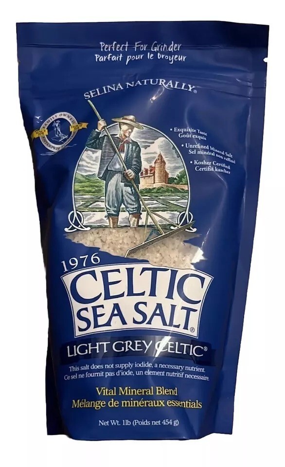 Light Grey Celtic Sea Salt 1 Pound Resealable Bag–Additive-Free,Gluten-Free,454G
