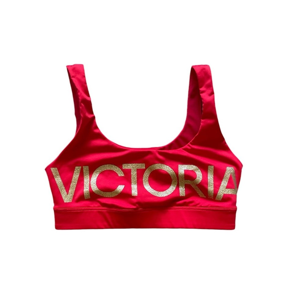Victoria’s Secret Red Sports Bra with Gold Glitter Lettering XS/S lightly lined