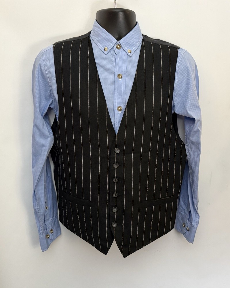 J RIGGINGS Vest Mens M Sleeveless Stripe Button Front Buckle Back Linen Rayon