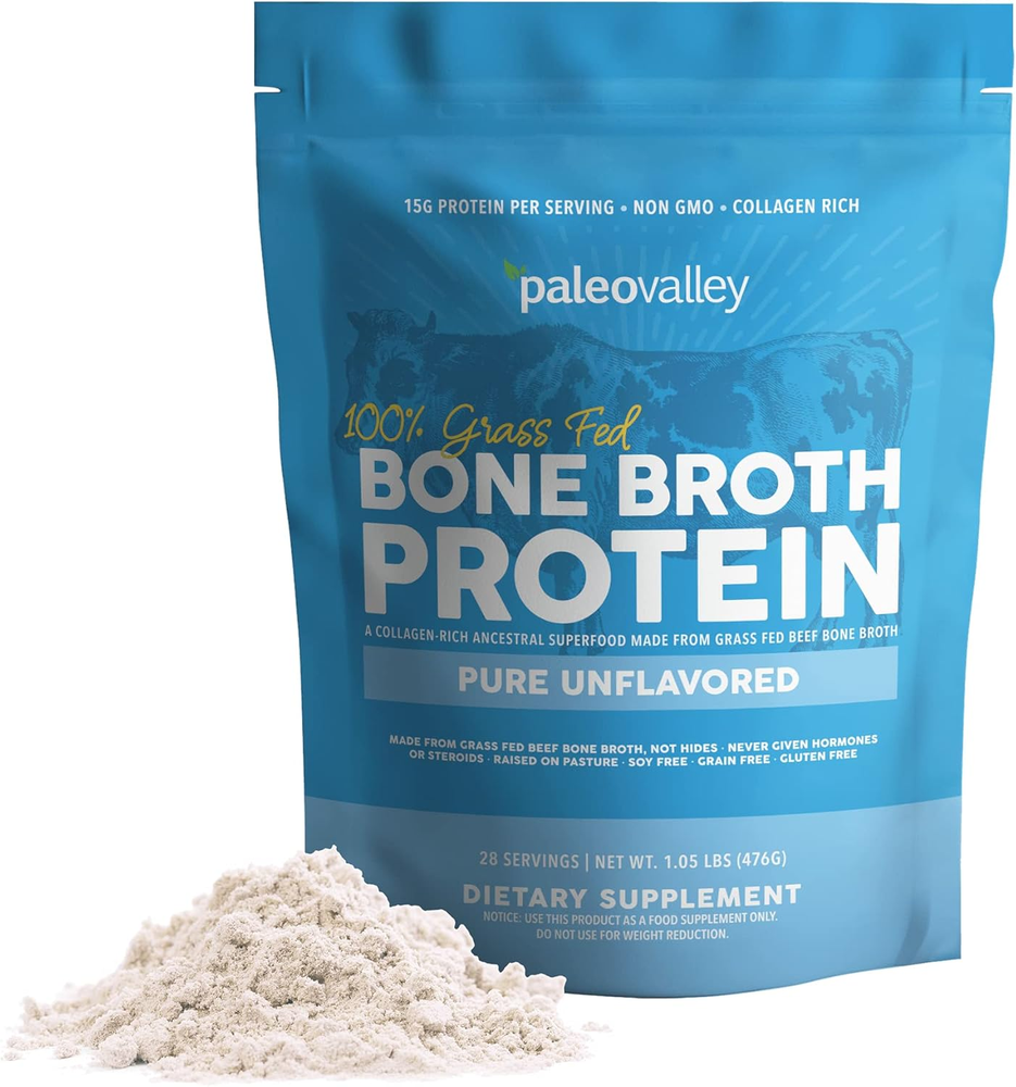 100% Grass-Fed Beef Bone Broth Protein Powder with Collagen Peptides for Hair Skin & Joint Support