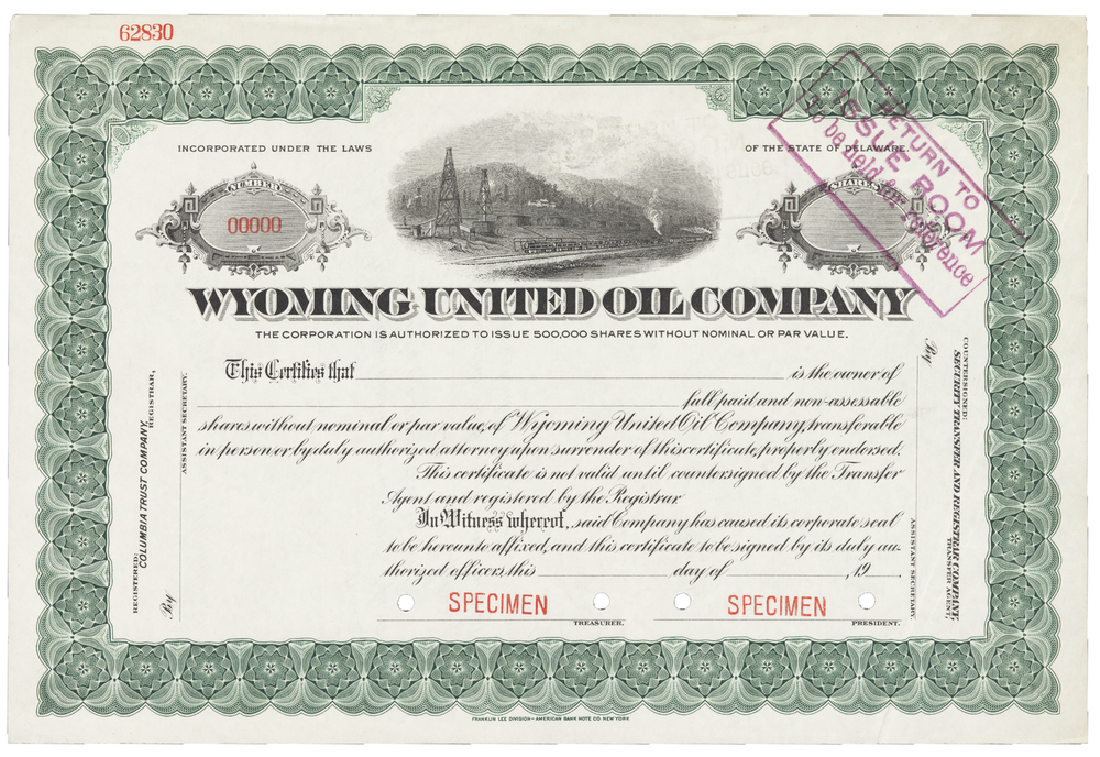 Wyoming United Oil Company. Stock Certificate