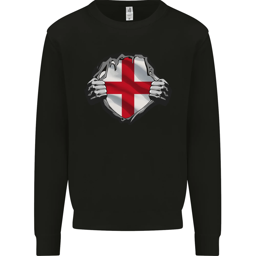 England St Georges Day Flag Gym Ripped Torn Mens Sweatshirt Jumper
