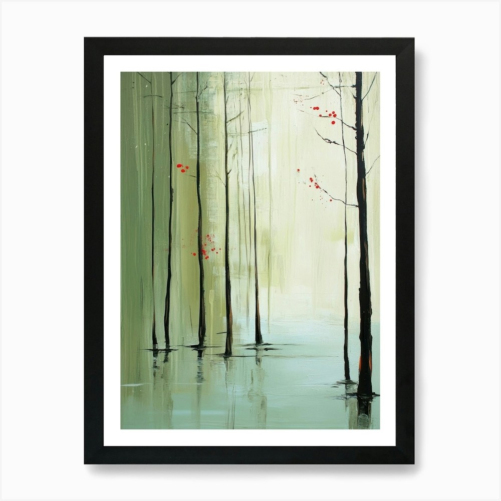 Framed Tree Reflection Art Print Canvas Wall Decor Water Landscape Poster  
