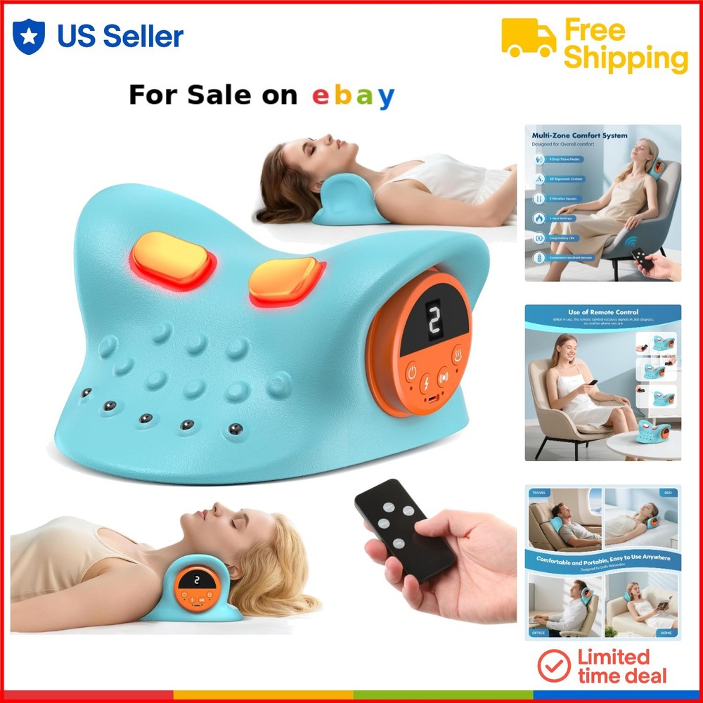Neck Massager Polyurethane 360° Remote Control Heat Vibration Support Relaxation