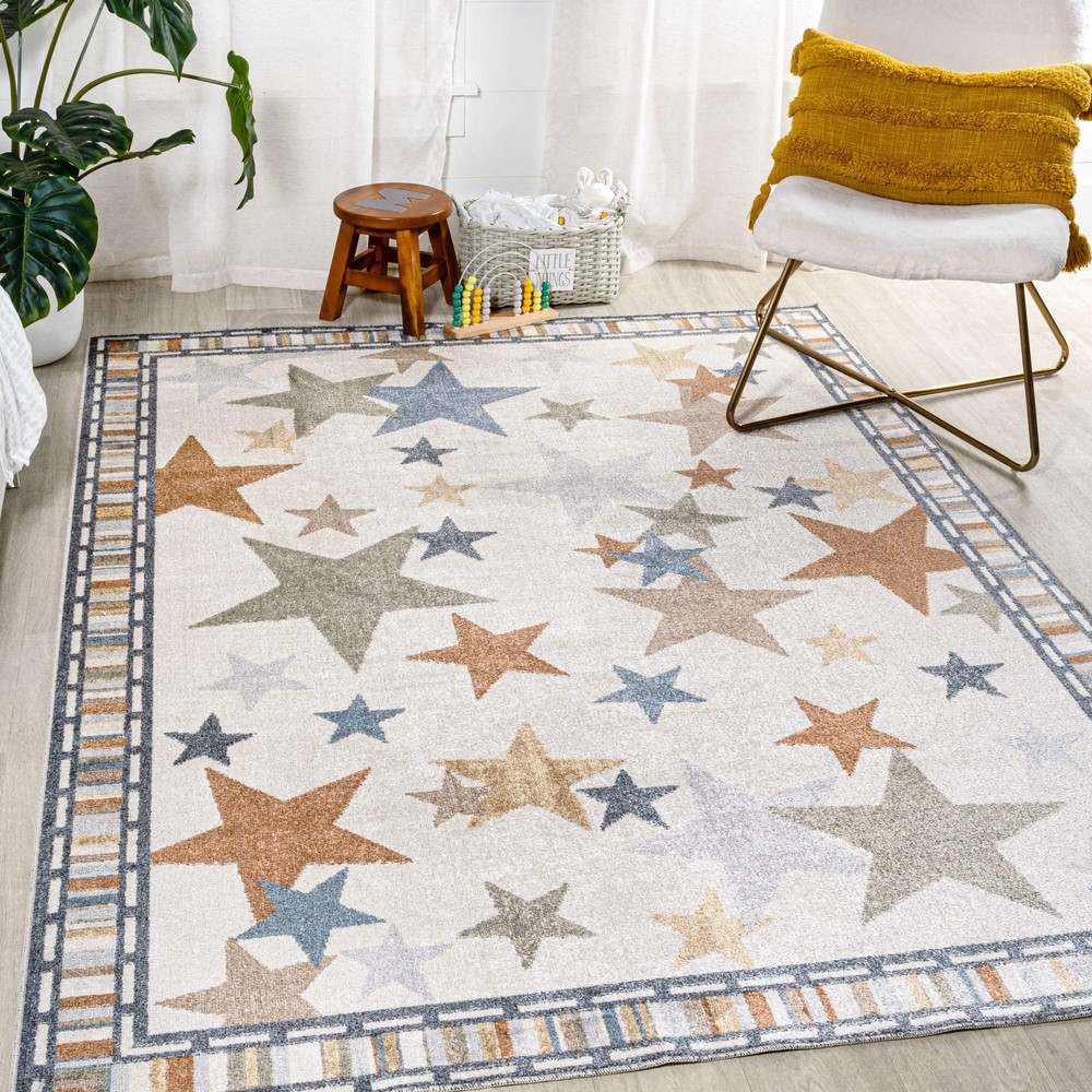 Jonathan Y KDW100-4 Washable Kids Rug 4x6 Ivory Blue Polyester