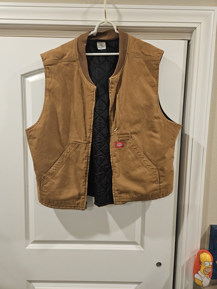 Dickies Mens Duck Canvas Quilt Lined Work Vest Brown Size 2XL. Hunting, Ranching