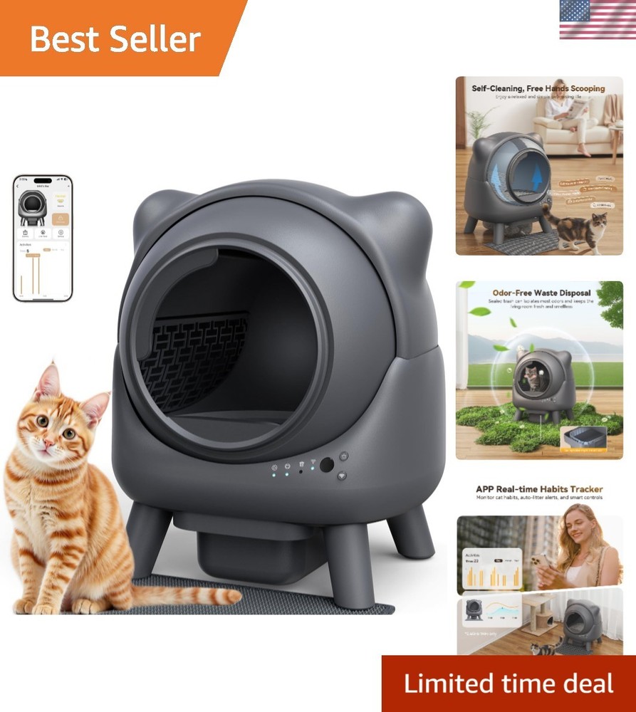 Automatic Odor Control Litter Box for Multiple Cats with Safety Sensors - 65L