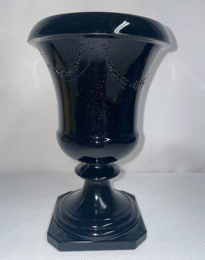 Black Amethyst Art Deco Footed Urn Vase 7 Inches Depression Glass