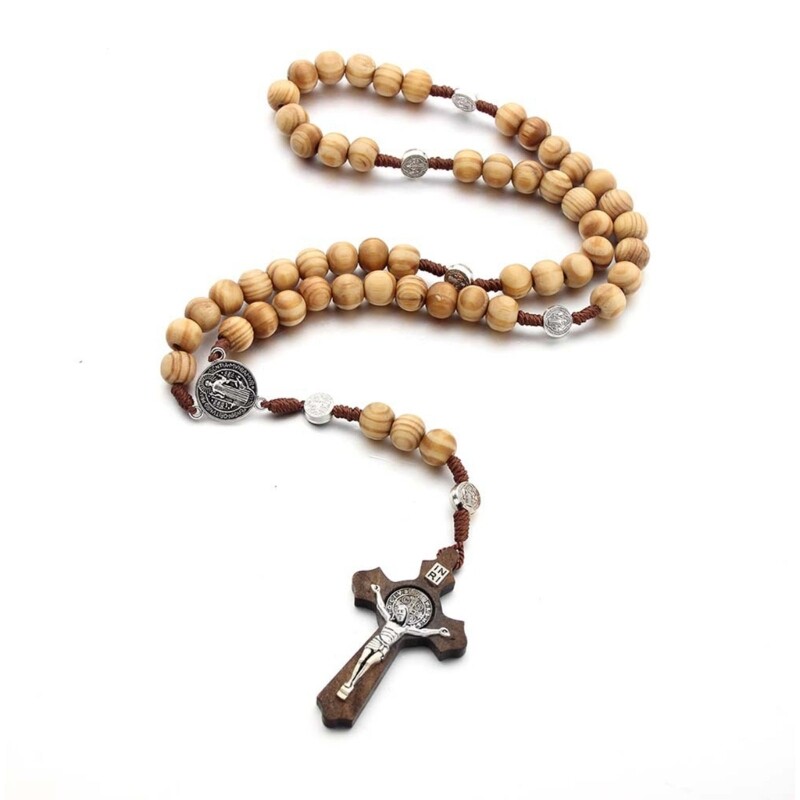 Handmade Rosary Catholic Necklaces Cross Pendant Jewelry for Men