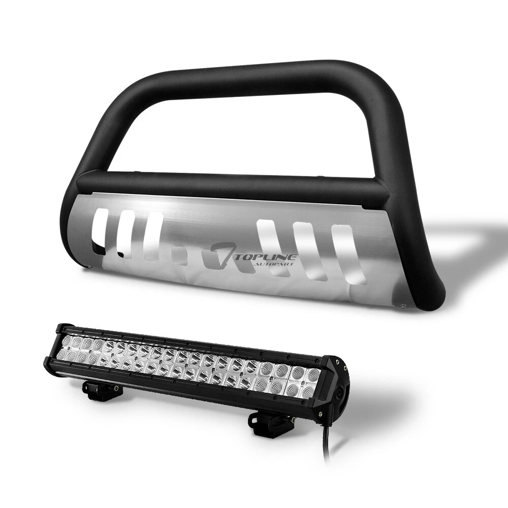 Topline 746756394252 Bull Bar Guard - Matte Black/aluminum With 120w LED Light