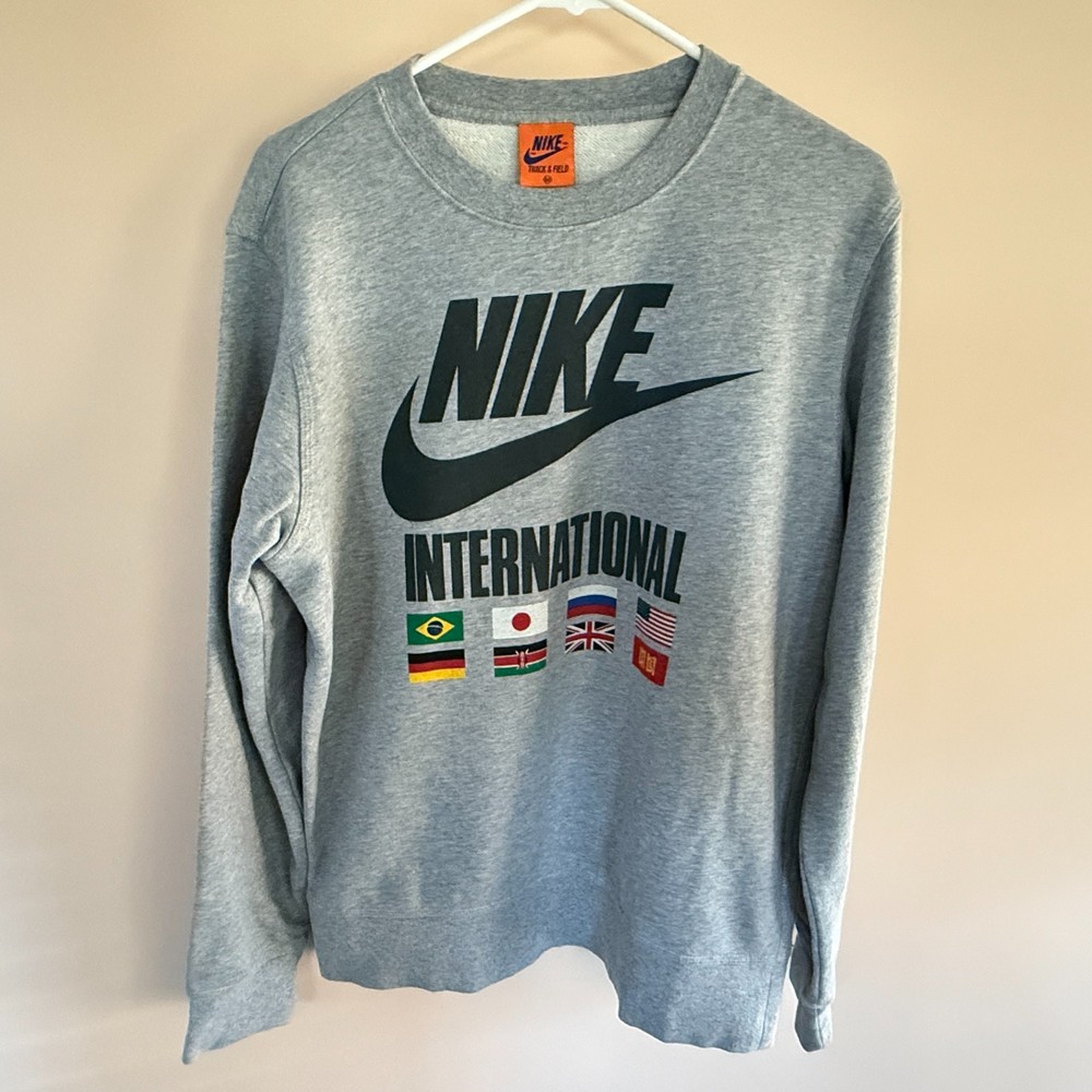 Nike International Graphic Print Crew Neck Sweatshirt Sweater Grey Medium M