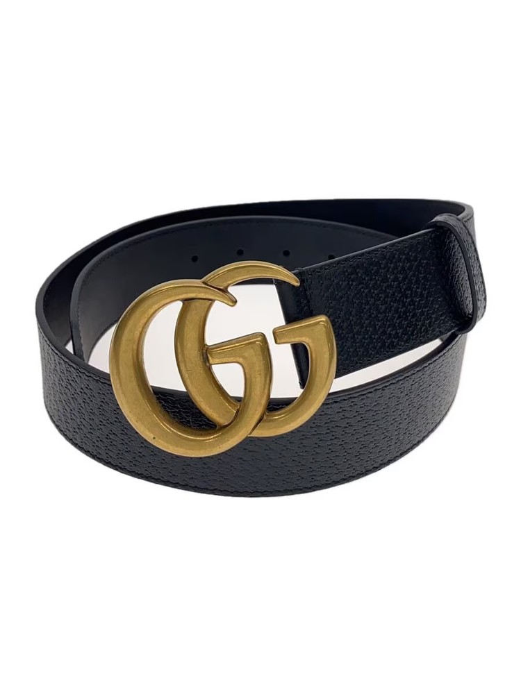 GUCCI Mens Leather Belt 406831 DJ20T in Black with Gold Buckle
