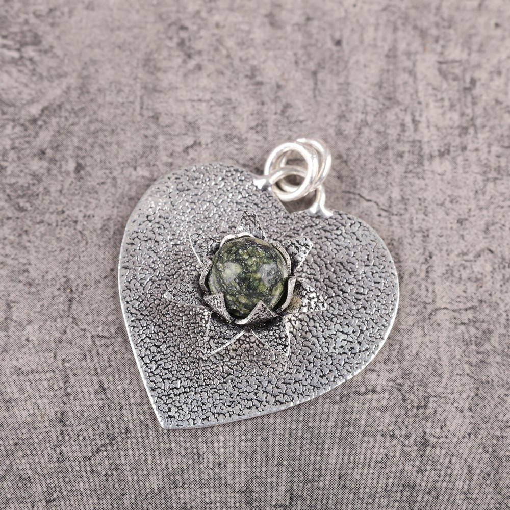 Christmas Sale Round Russian Serpentine Dainty Wife Pendant Jewelry 925 Silver-image