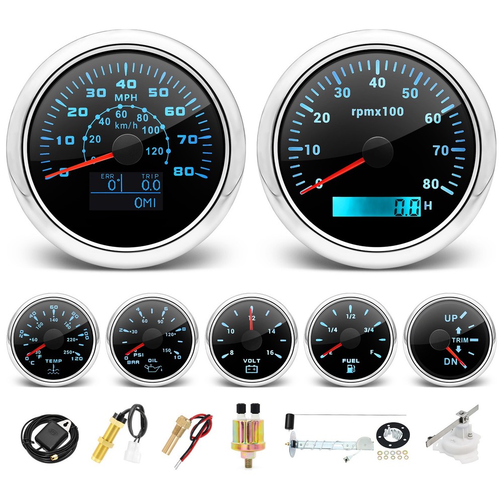 7 Gauge Set 85mm GPS Speedometer 80MPH/120KM/H Tachometer 0-8000RPM for Car Boat