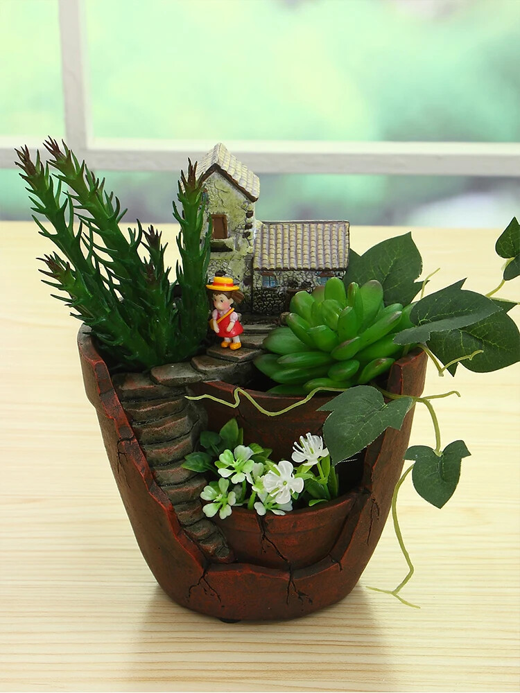 Hanging Garden Flowerpot Resin Flower Pot Succulent Plants Planter Bonsai Decor