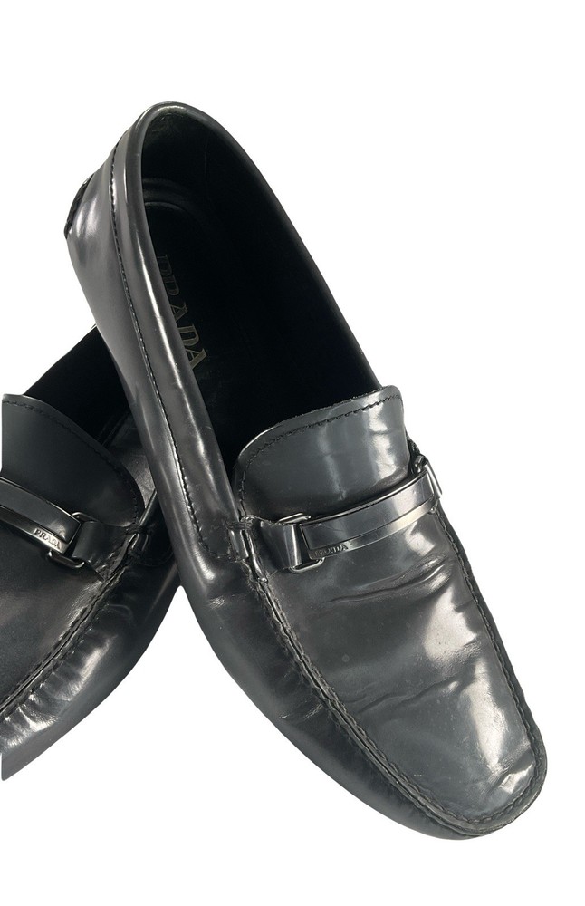 Prada Grey Patent Leather Driving Loafers with Logo Men's Size 11