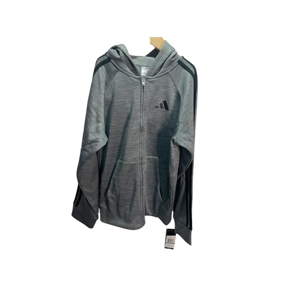 Adidas Boys Size M Hoodie Sweatshirt Jacket Gray Full Zip  NEW