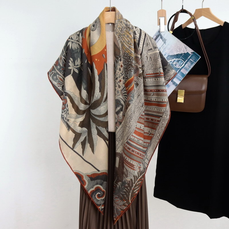 70% Cashmere 30% Silk Wrap Scarf Moon Night Print Double Face Shawl 53