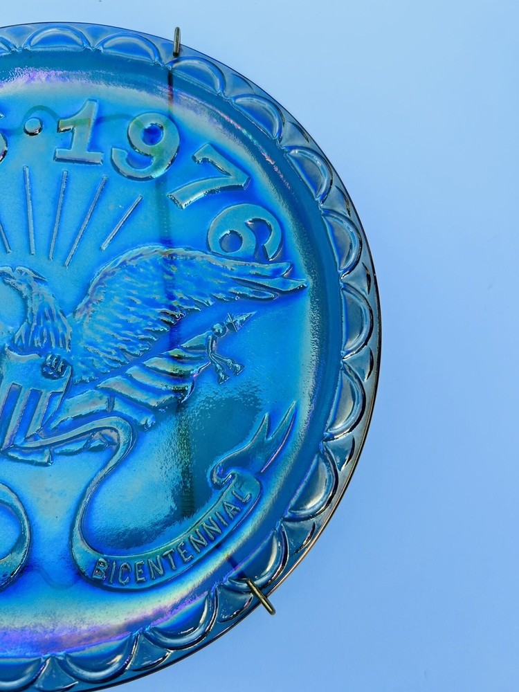 Blue Carnival Indiana Glass Liberty Bell Plate 8