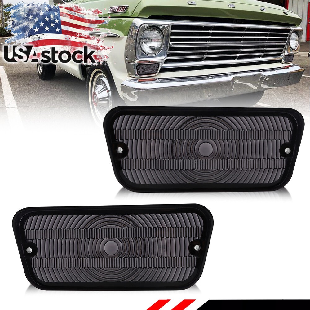 2PCS Smoked Front Turn Signal Lenses for 1967-1971 Ford F100 F-100 Pickup Truck