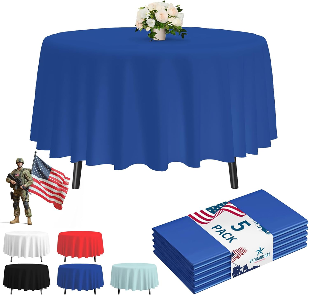Navy Blue round Plastic Tablecloth 5 Pack, 84In. round Tablecloth Disposable,Pat
