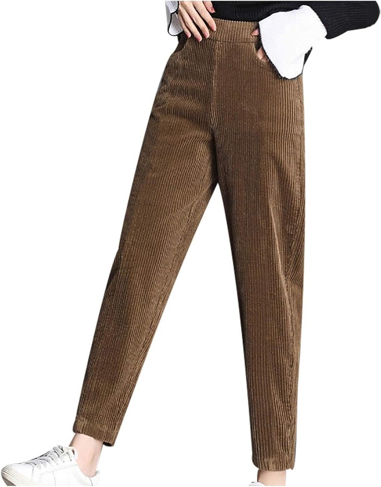 Fleece Lined Corduroy Pants for Women's Winter Long Trousers Thick Jogger Pants