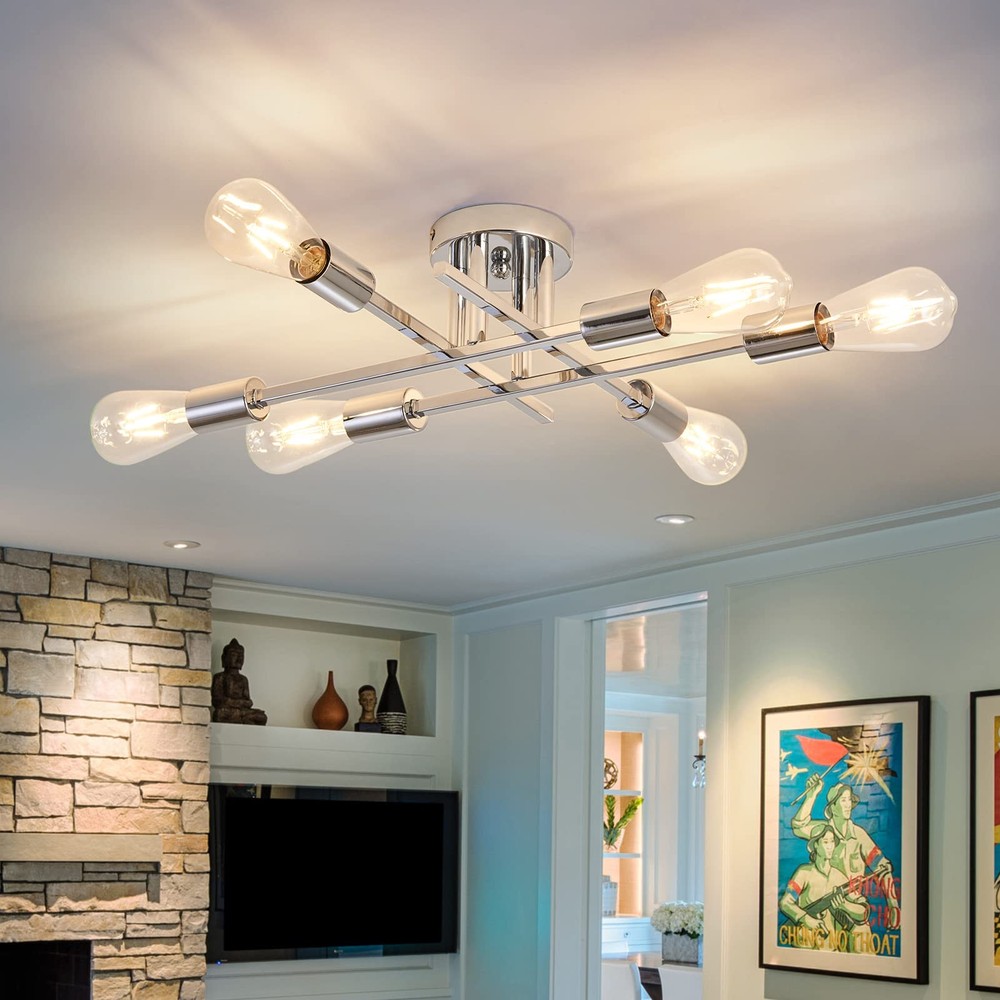6-Lights Semi Flush Mount Ceiling Light Fixture，Chrome Industrial Chandelier，...